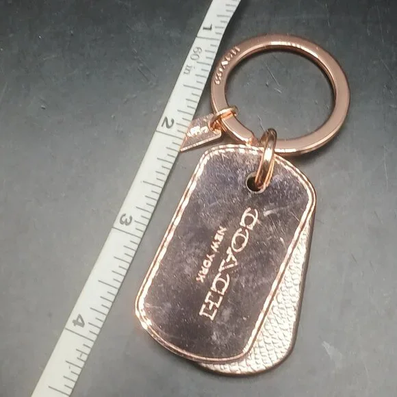 RARE! Coach Hangtag Military Dog Tag Style Key Chain Fob Bag Charm Rose Gold - Picture 6 of 6